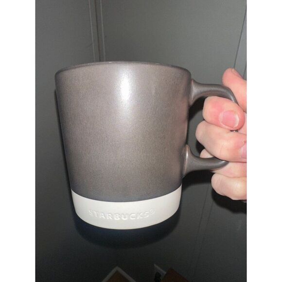 STARBUCKS 2018 Brown Dipped Iridescent Square Handle Coffee Mug White Bottom - Picture 1 of 12